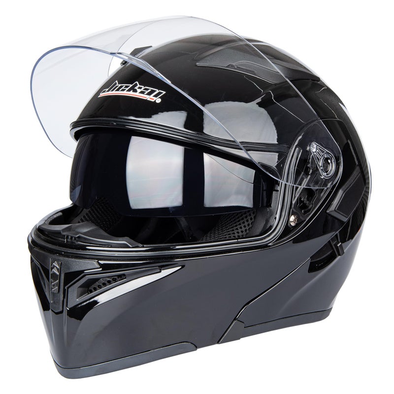 Jiekai Flip-Up Helmet Motorcycle Helmet Dual Visor Sun Shield Flip up Modular Motocross ECE Approved Helmets (Gloss Black, Medium) - Image 2