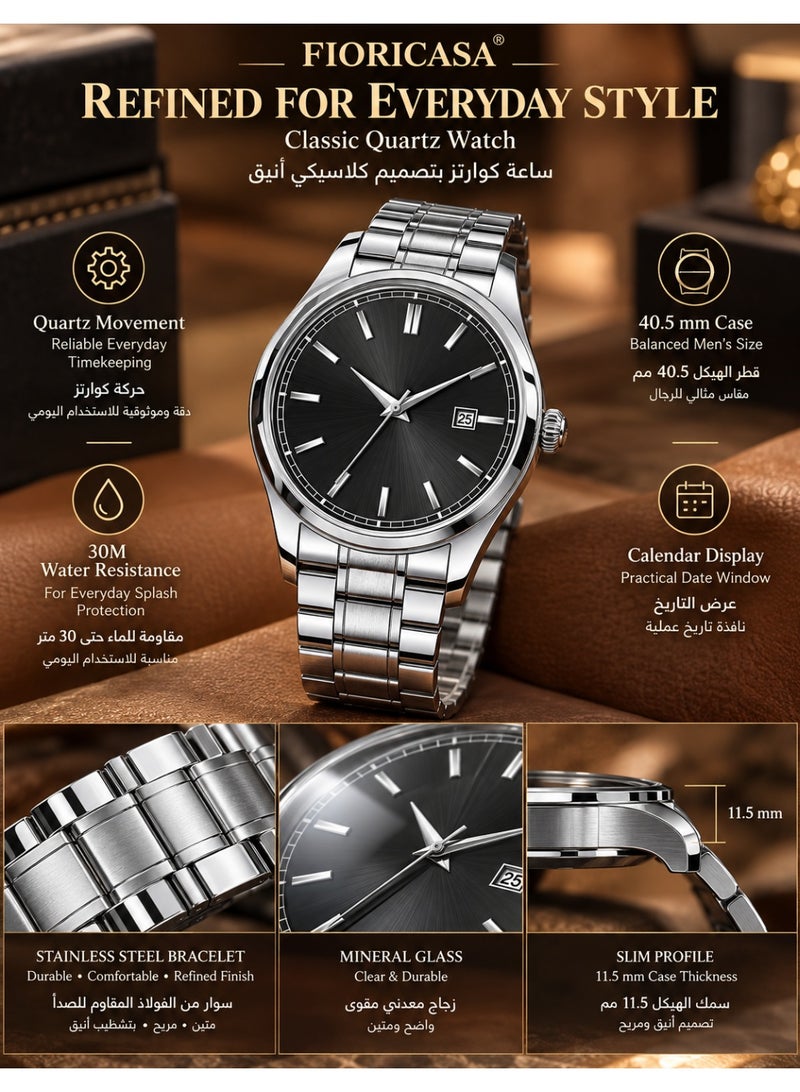 فوريكاسا طقم هدايا رجالي فاخر من FIORICASA مع ساعة وقلم وأزرار أكمام وعلبة هدايا فاخرة وحقيبة هدايا وبطاقة تهنئة - Image 4