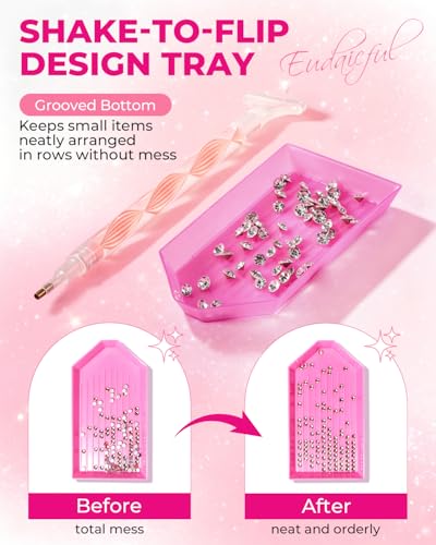 Eudaicful Rhinestone Picker Tool Kit: 2Pcs Rhinestone Picker Handle, Dual-Ended Rhinestones Applicator Dotting Pen with 12 Upgraded Plastic Replacement Tips, Clay, Bedazzling Tools for Nail Art Craft (Pink) - Image 4