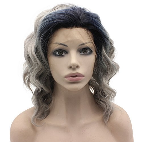 Mxangel Shoulder Length Heat Friendly Synthetic Lace Front Stylish Ombre Gray Wig