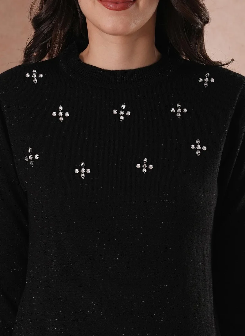 globus Black Globus Women Round Neck Pullover With Embellished Detail for Women | Best Price UAE