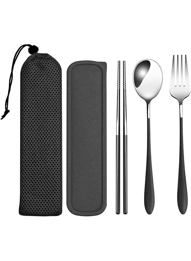 Bukela Travel Cutlery Set Stainless Steel Cutlery Set Portable Camp Reusable Flatware Silverware Include Fork Spoon Chopsticks with Case for Hiking Traveling Camping or School Lunch - Image 1