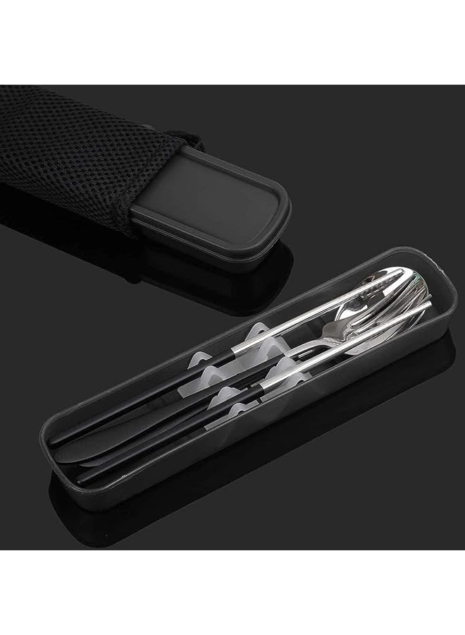 Bukela Travel Cutlery Set Stainless Steel Cutlery Set Portable Camp Reusable Flatware Silverware Include Fork Spoon Chopsticks with Case for Hiking Traveling Camping or School Lunch - Image 3
