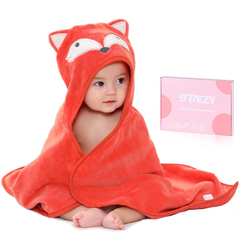 TBEZY Baby Hooded Towel with Unique Animal Design Ultra Soft Thick Cotton Bath Towel for Newborn (Fox) - Image 1