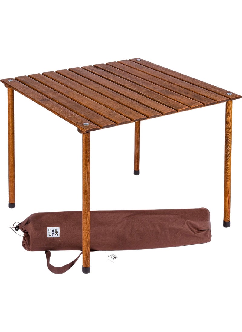Bag The Joy - Wooden Folding Table Chair Set Brown - Dark Gray Case 70X70X55 Brown Table - Image 1