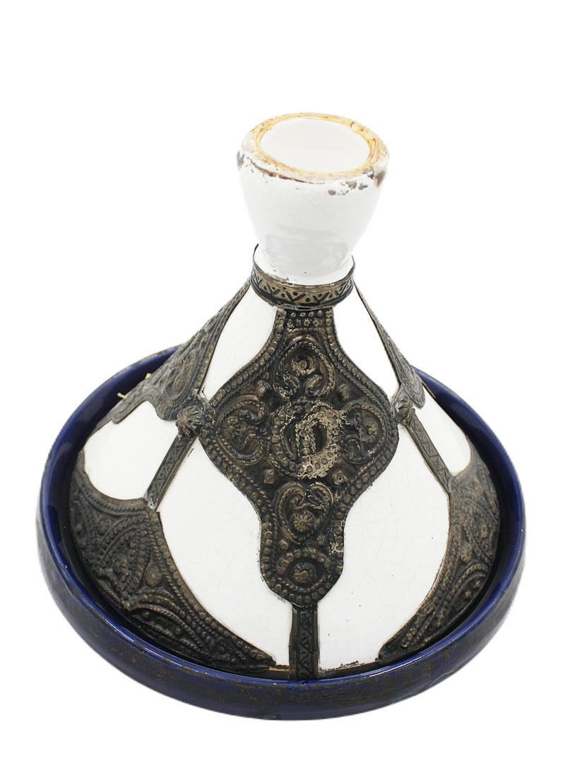 Antique Museum Moroccan Handmade Tajeen (Food Pot) White Metal Work 22 cm  - Image 2