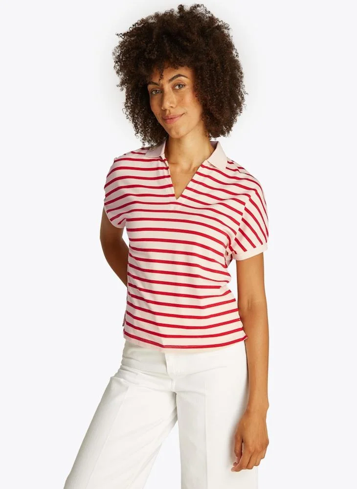 تومي هيلفيغر Striped V Neck T-Shirt