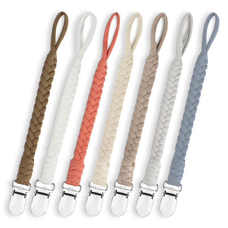 Duludulu 7 Pcs Braided Pacifier Clips for Boys and Girls Pacifier Holder Baby Binky Clips Handmade Cotton Modern Unisex Pacifier Smoother Clip Fits All Pacifiers for Shower Birthday Gifts