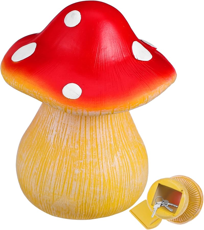 هياليفتي صندوق تخزين سري مخفي لمفاتيح الفطر الخارجي حامل حديقة زخرفي - Image 1