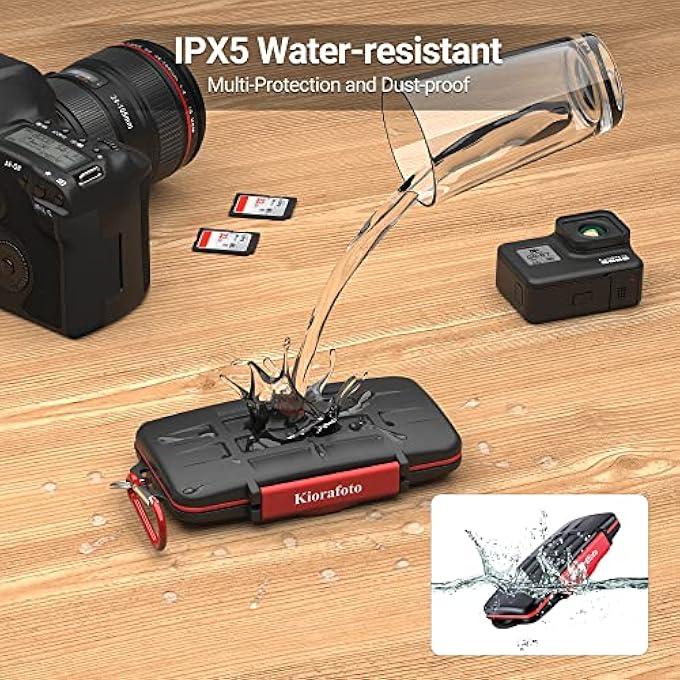 Kiorafoto حافظة بطاقات الذاكرة 12 فتحة SD SDHC SDXC مقاومة للماء ومضادة للصدمات مع مشبك - Image 2