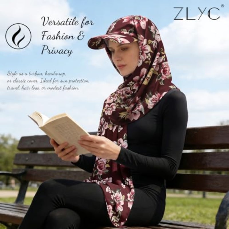 وشاح حجاب نسائي مسلم من ZLYC مع غطاء رأس مدمج للحماية من الشمس - Image 3