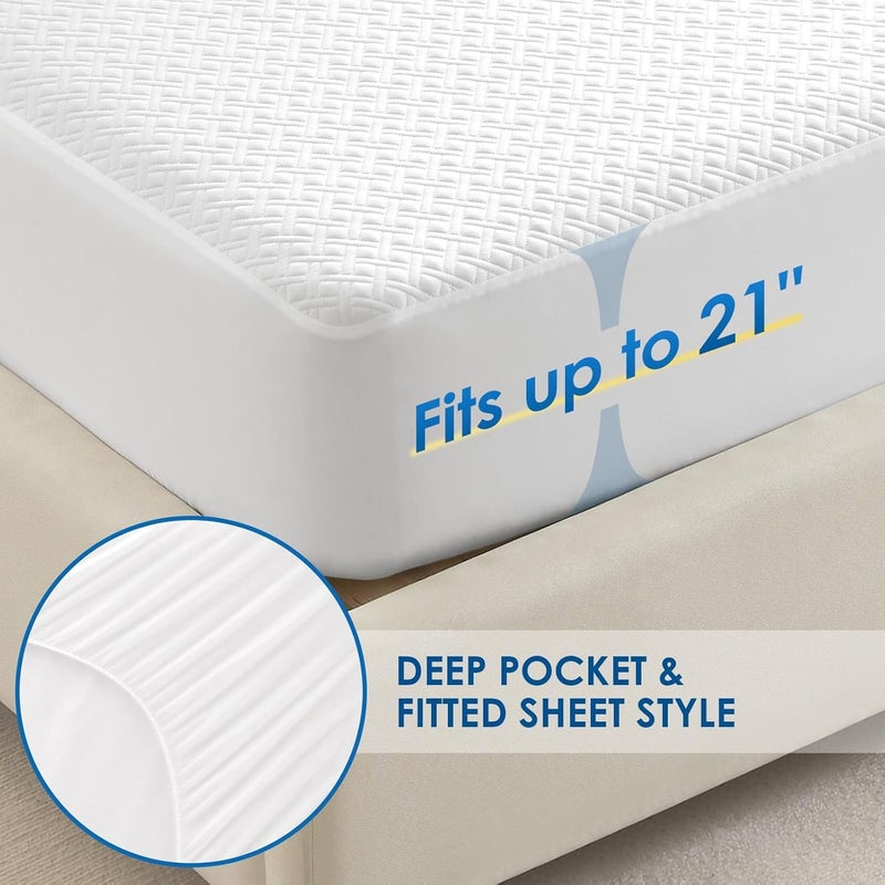Cozymaker King Size 100% Waterproof Mattress Protector, Cooling Mattress Cover Fitted 8-21" Deep Pocket, 3D Air Fabric Soft Breathable Bed Mattress Pad Cover Noiseless Washable - Image 4