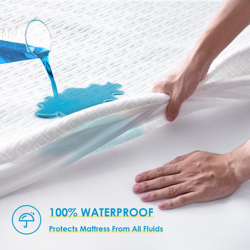 Cozymaker King Size 100% Waterproof Mattress Protector, Cooling Mattress Cover Fitted 8-21" Deep Pocket, 3D Air Fabric Soft Breathable Bed Mattress Pad Cover Noiseless Washable - Image 3