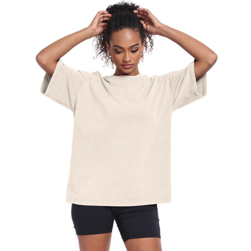 KEEPSHOWING Womens Vintage Oversized T Shirts Acid Washed Baggy Cotton Tee Casual Workout Boyfriend Short Sleeve Tops(Beige/Coffee/Grey XXL) - Image 2