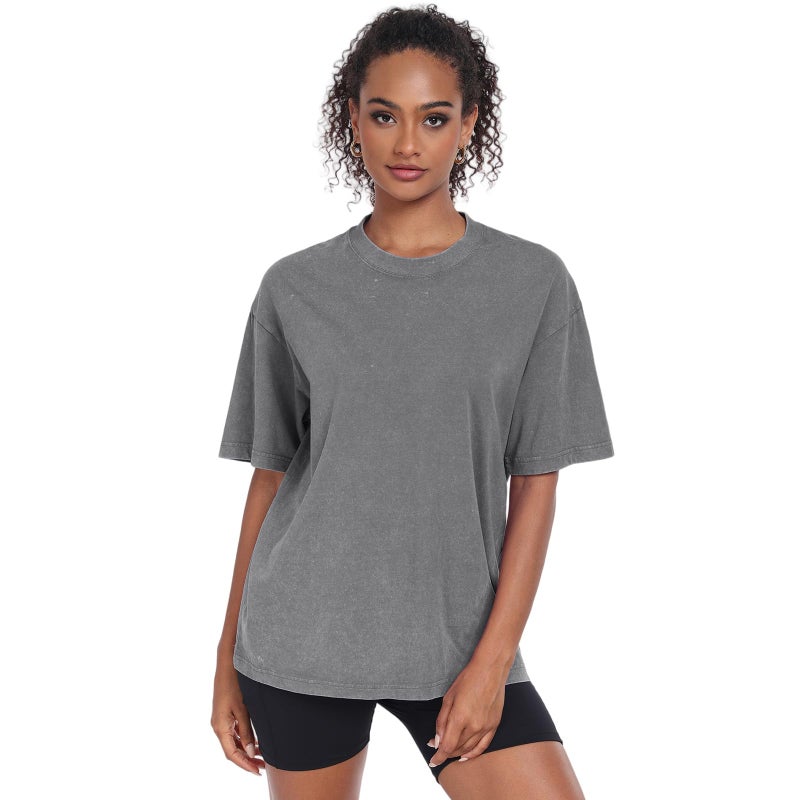 KEEPSHOWING Womens Vintage Oversized T Shirts Acid Washed Baggy Cotton Tee Casual Workout Boyfriend Short Sleeve Tops(Beige/Coffee/Grey XXL) - Image 4