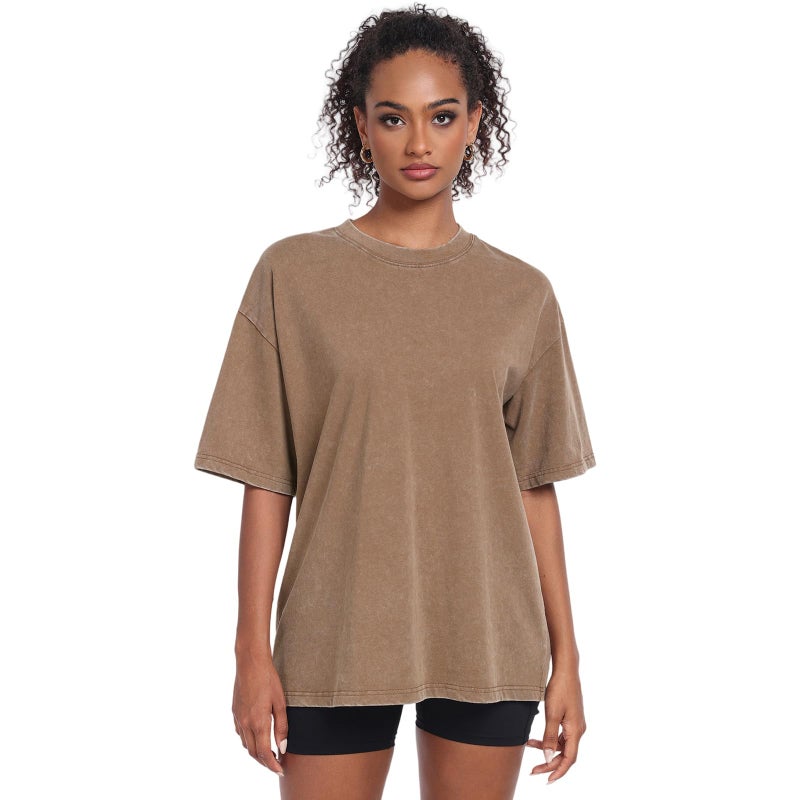 KEEPSHOWING Womens Vintage Oversized T Shirts Acid Washed Baggy Cotton Tee Casual Workout Boyfriend Short Sleeve Tops(Beige/Coffee/Grey XXL) - Image 3