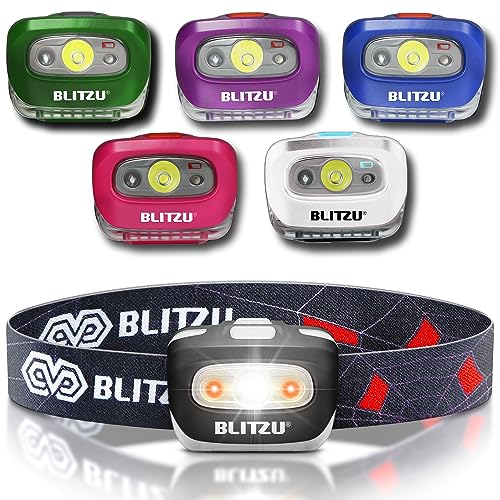 BLITZU LED Headlamp Flashlight for Adults & Kids, Lightweight, Waterproof Head Lamp with White & Red Light, Comfortable Headband, Perfect for Running, Camping, Hiking, 3 AAA Batteries Included, Black - Image 1