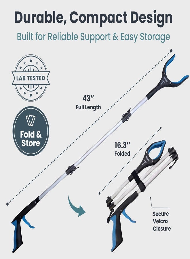 Pelegon Grabbers for Seniors Heavy Duty, 43 Inch Heavy Duty Grabber Reacher Tool, Foldable Long Reach Grabber with 90° Rotating Head, Magnetic Tips, Rubberized Grips, Aluminum Pick Up Tool - 1 Pack - Image 3