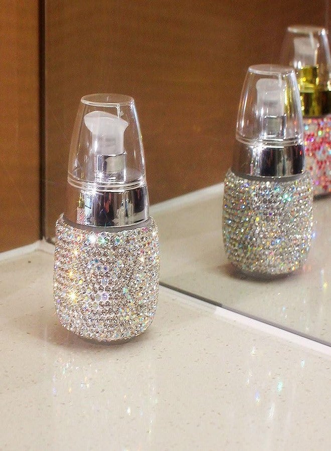 Bestbling Rhinestone Travel Portable 30ml Lotion Dispensing Empty Bottle - Luxury Bling Glass Cosmetic Empty Container - Press Pump Design for Easy Dispensing - Ideal for Beauty On-The-Go (Silver) - Image 3