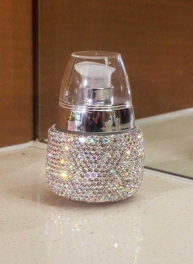 Bestbling Rhinestone Travel Portable 30ml Lotion Dispensing Empty Bottle - Luxury Bling Glass Cosmetic Empty Container - Press Pump Design for Easy Dispensing - Ideal for Beauty On-The-Go (Silver) - Image 2