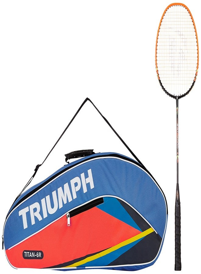 ترايامف مضرب تنس الريشة Triumph Ray-4000 قطعة واحدة خفيف الوزن مع حقيبة تنس الريشة Titan-6R ذات قسمين، لون سماوي/برتقالي - Image 2