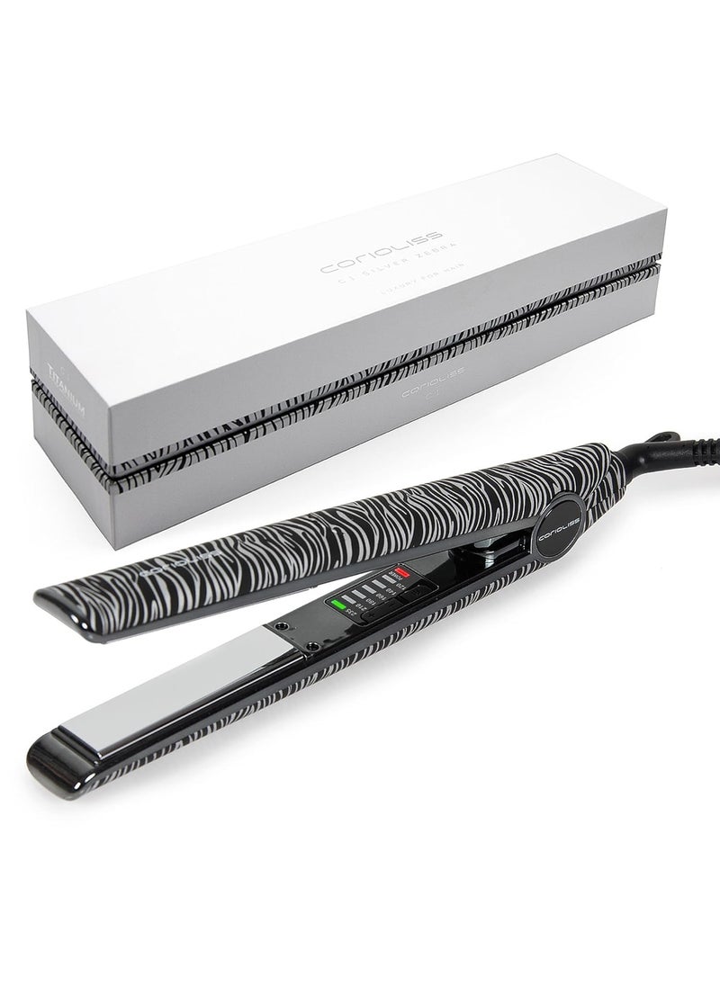 Corioliss Corioliss C1 Flat Iron Hair Straightener Professional Titanium Plates Temperature Control Travel Case (Zebra Silver) 