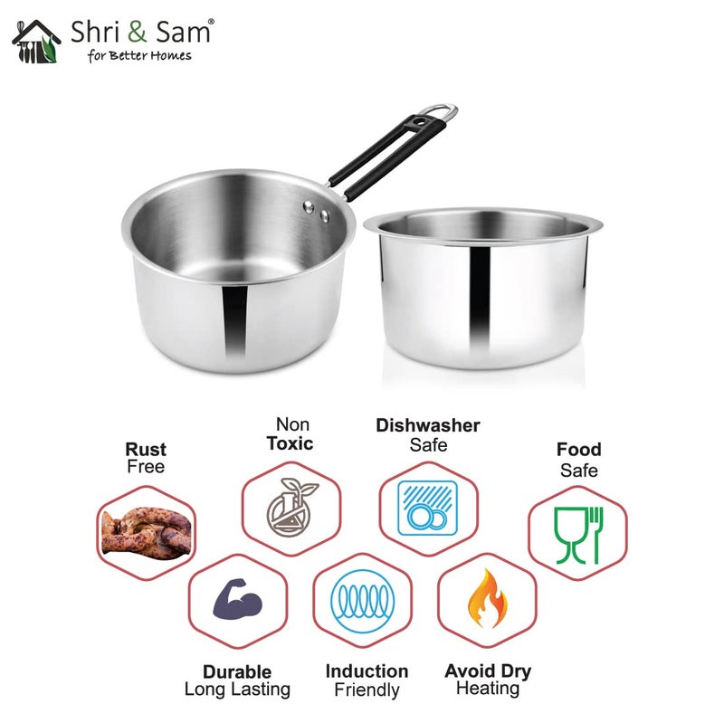 Shri & Sam Stainless Steel Sauce Pan & Tope Combo Induction Friendly Cookware Set  - Image 5