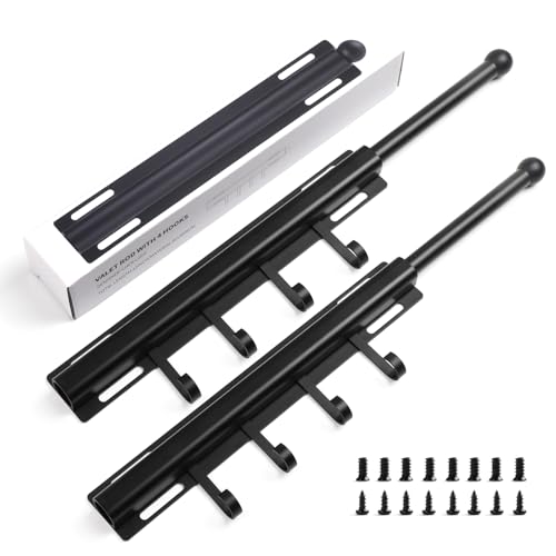 BaiNong 12" Valet Rod for Closet Pull Out With 4 Hooks Valet Rods for Closets (2Pack Black) Closet Valet Rod Slide Out - Image 1