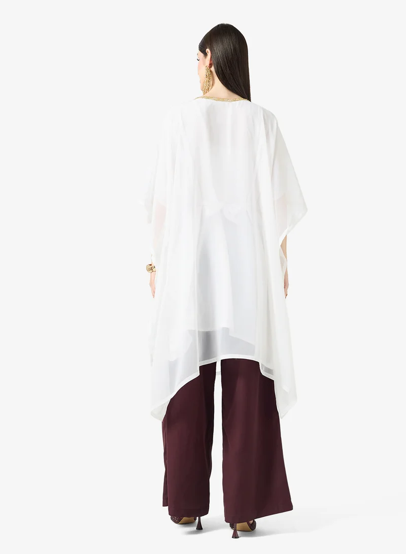 ارابيان كلوزيت Gold Embroidered Round Neck Kaftan