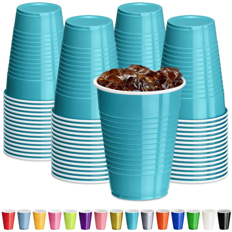 DecorRack Turquoise Plastic Cups  12 oz Disposable Cups  Reusable Party Supplies (40 Count) - Image 1