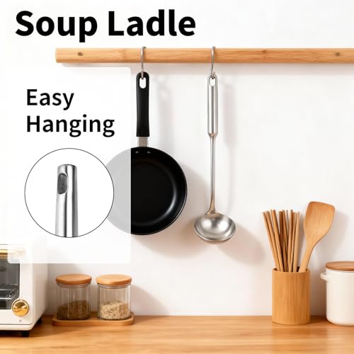 TBWHL Metal Soup Ladle 13.4" 304 Stainless Steel with Long Handle - Professional Kitchen Ladle with Ergonomic Handle & Perfect Balance for Gravy, Sauce & Broth - Image 5