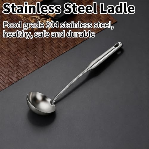 TBWHL Metal Soup Ladle 13.4" 304 Stainless Steel with Long Handle - Professional Kitchen Ladle with Ergonomic Handle & Perfect Balance for Gravy, Sauce & Broth - Image 3