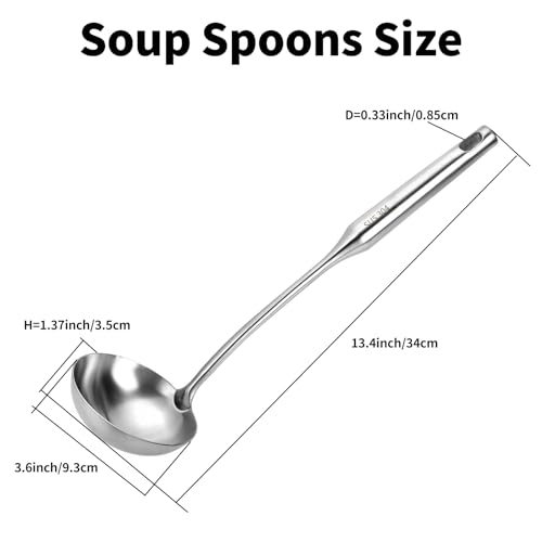TBWHL Metal Soup Ladle 13.4" 304 Stainless Steel with Long Handle - Professional Kitchen Ladle with Ergonomic Handle & Perfect Balance for Gravy, Sauce & Broth - Image 2
