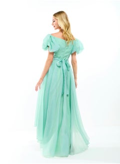 House of Moda Off Shoulder Neck High Low Hem Maxi Dress with Tie Belt by Styli  - Image 1