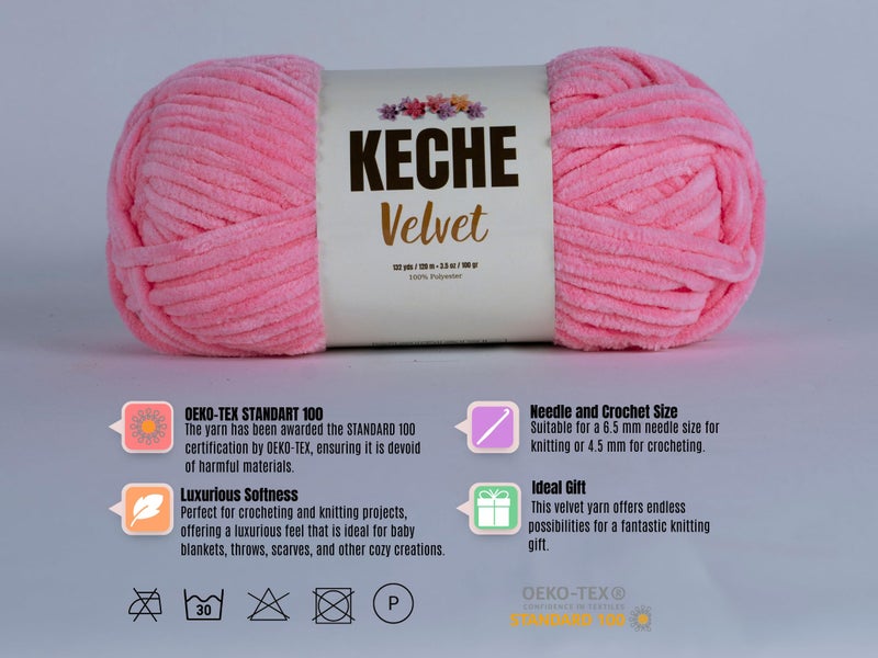 Keche Velvet Yarn for Crocheting, Soft Chenille Bulky Baby Blanket Amigurumi Yarn 100 gr (132 yds) - Baby Pink - Image 3