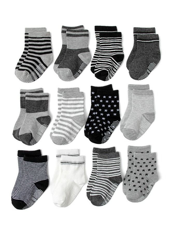 Generic 12 Pairs Of Cotton Non-Slip Striped Baby Socks for Kids Boys' Socks Girls' Socks Multicolor  - Image 1