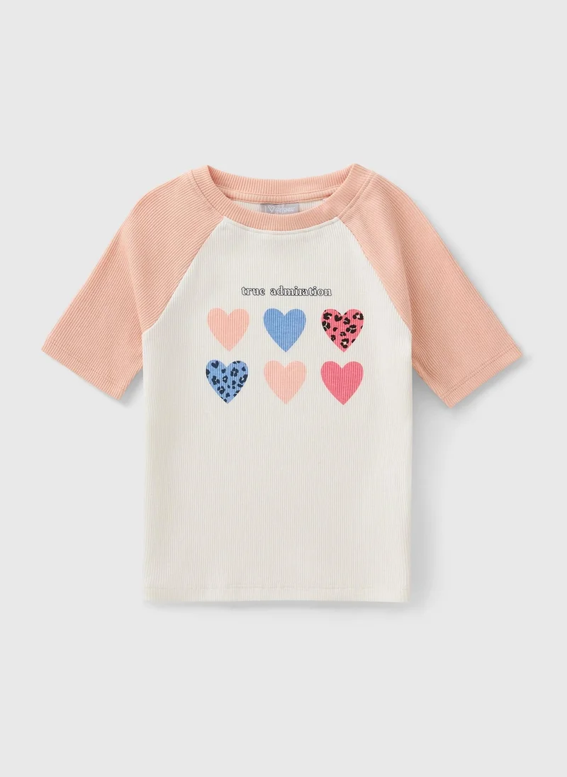 Matalan Girls Pink Ringer Hearts T-Shirt