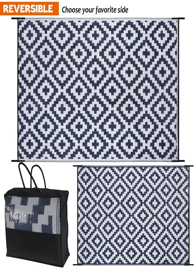 SAND MINE Reversible Mats, Plastic Straw Rug, Modern Area Rug, Large Floor Mat and Rug for Outdoors, RV, Patio, Backyard, Deck, Picnic, Beach, Trailer, Camping, Dark Blue & White, 6' x 9' - Image 3
