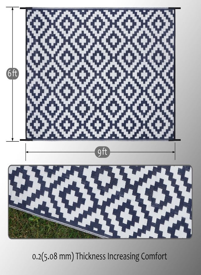SAND MINE Reversible Mats, Plastic Straw Rug, Modern Area Rug, Large Floor Mat and Rug for Outdoors, RV, Patio, Backyard, Deck, Picnic, Beach, Trailer, Camping, Dark Blue & White, 6' x 9' - Image 2