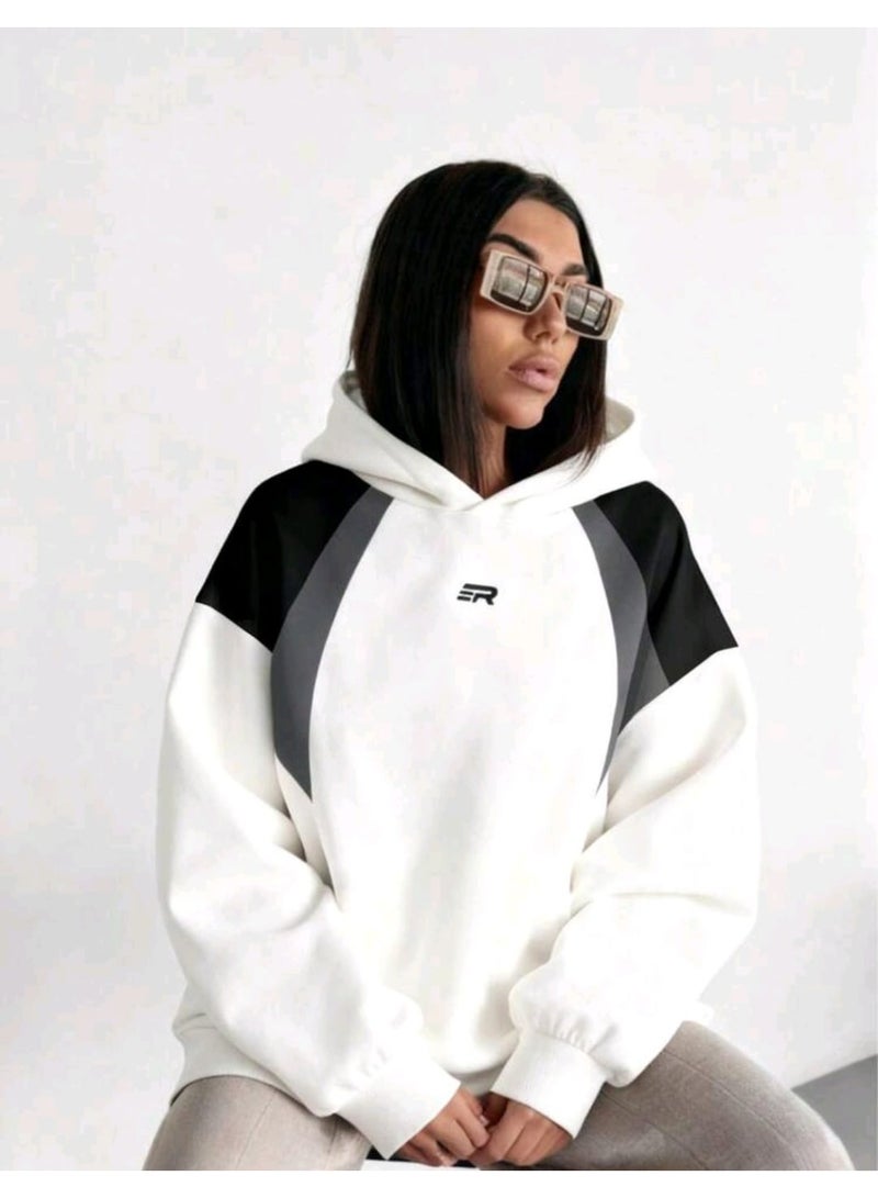 Shein Casual Fashion Sports American Style Loose Slim Women's Contrast Color Hooded Long-Sleeved Sweatshirt - Image 1