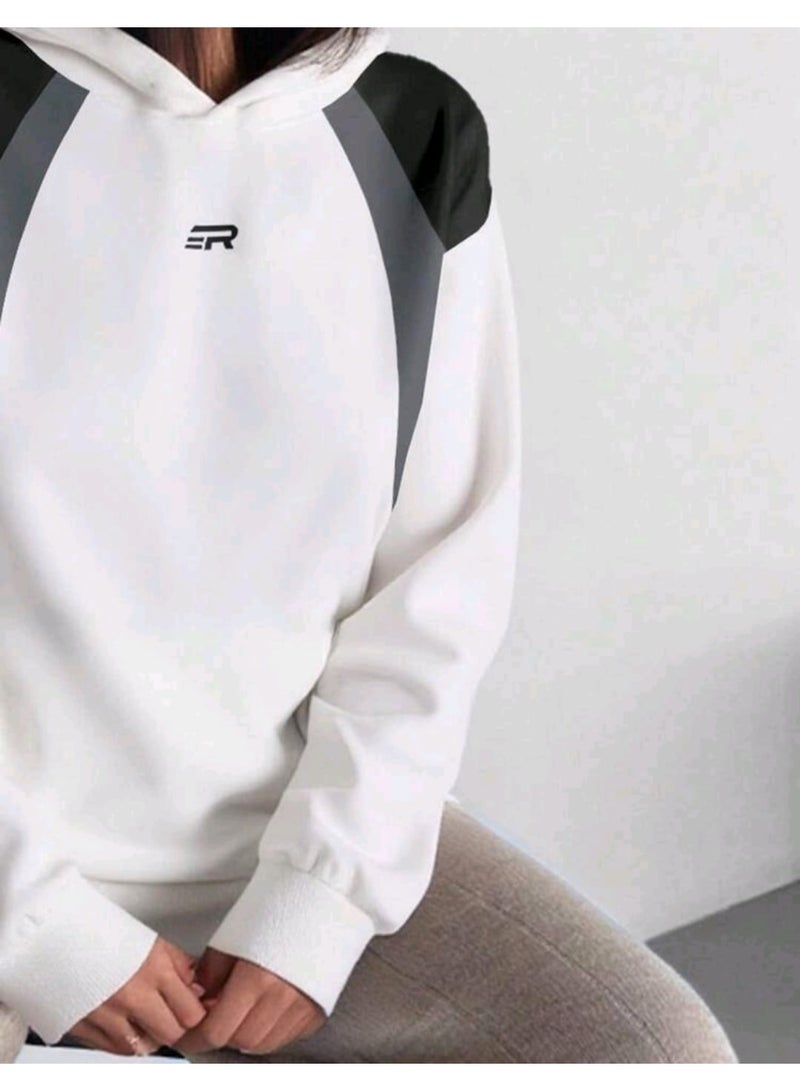 Shein Casual Fashion Sports American Style Loose Slim Women's Contrast Color Hooded Long-Sleeved Sweatshirt - Image 2