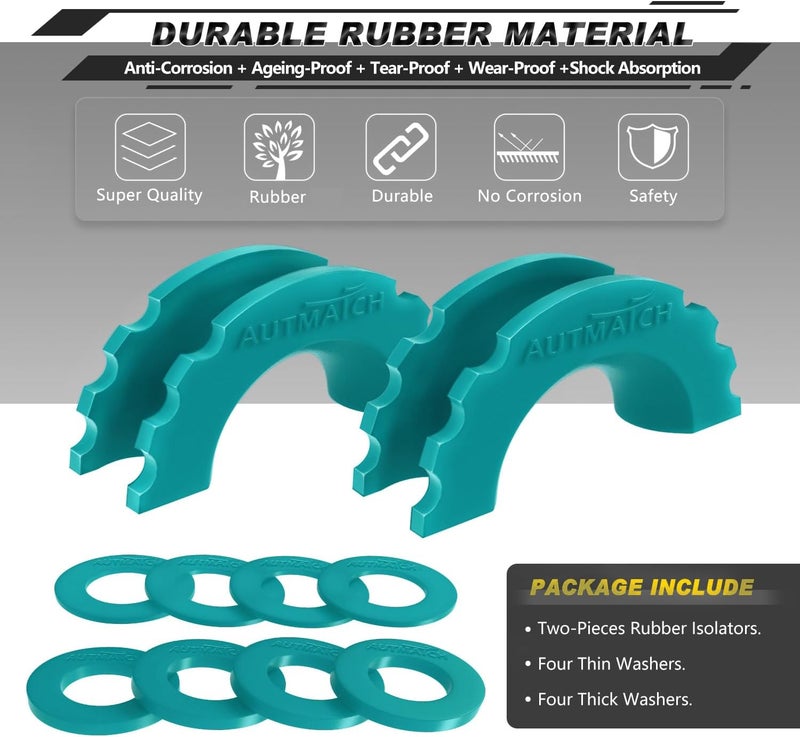 AUTMATCH D Ring Shackle Isolators Washers Kit - 2 Rubber Shackle Isolators with 8 Washers, Fits 3/4 Shackles Protect and Prevents Rattling, Shackle Cover Teal - Image 2