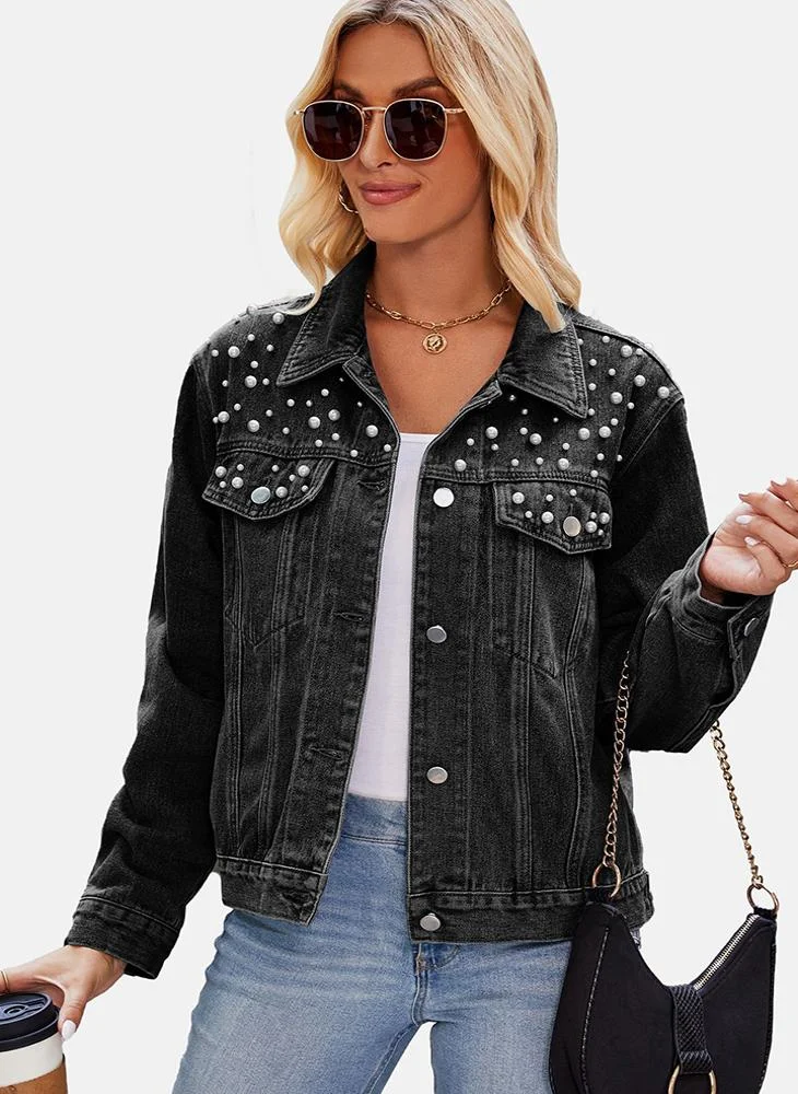 يونيكي Grey Printed Regular Fit Long Sleeve Denim Jacket