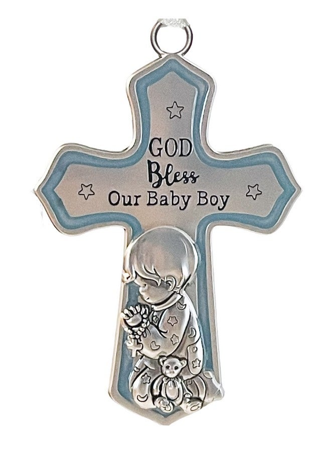 Ganz Ornate Crib Cross Baby Boy Baptism Gifts for Boy, Christening Gifts for Boys, Baptismal Gifts for Boys, Baby Shower Crib Medal Praying Boy, God Bless Our Baby Boy Nursery Wall Cross Décor - Image 4