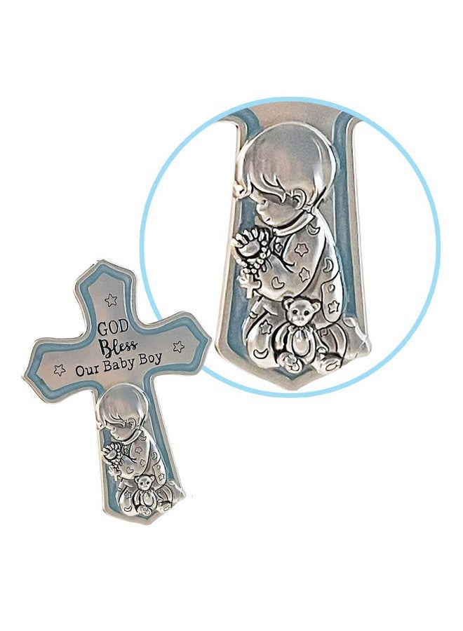 Ganz Ornate Crib Cross Baby Boy Baptism Gifts for Boy, Christening Gifts for Boys, Baptismal Gifts for Boys, Baby Shower Crib Medal Praying Boy, God Bless Our Baby Boy Nursery Wall Cross Décor - Image 5