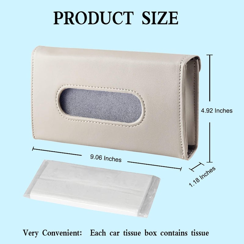 Langmeil Car Tissue Holder, 2 Pack Sun Visor Napkin Holder, Premium PU Leather, Black & Beige - Image 2