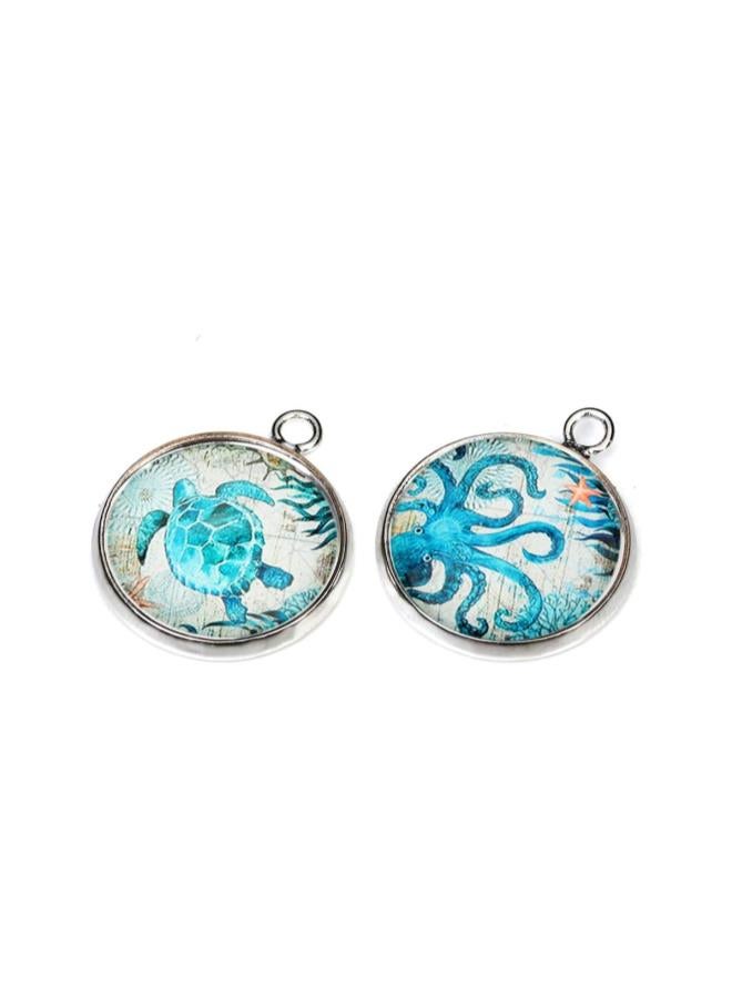 كلاراكو 20 قطعة من قبة زجاجية كابوشون نصف دائرية مسطحة الظهر بنمط بحري من الزجاج كابوشون لصنع المجوهرات بنفسك إكسسوارات مختلطة الألوان 20 مم - Image 4