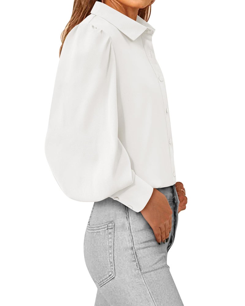 BTFBM Women Fashion Button Down Shirts 2026 V Neck Boho Printed Long Sleeve Blouses Dressy Casual Spring Fall Tops(Solid White, XX-Large) - Image 4