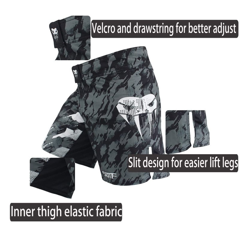SOTF Boxing Shorts for Men Training Fight Shorts Men MMA BJJ Shorts No Gi with Pocket Gray XXL Waist 38.5-40 inch - Image 3