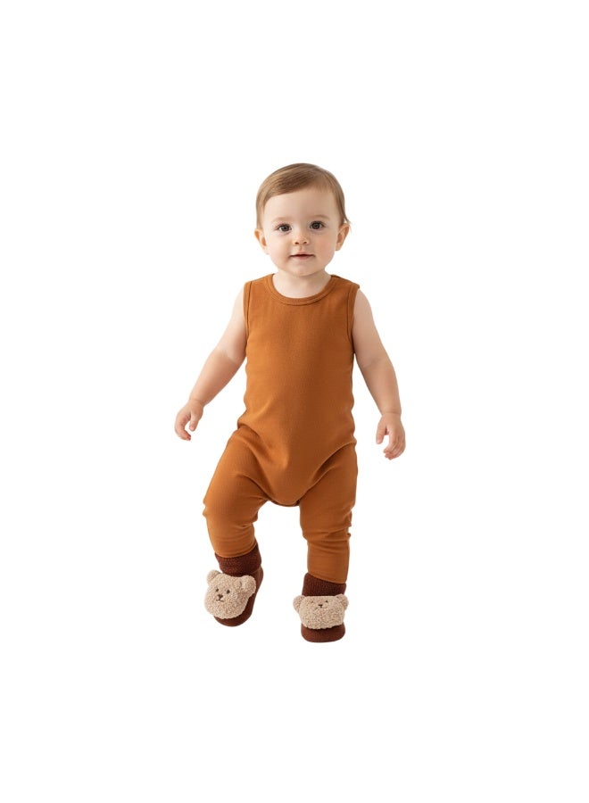 بامبيميسي جوارب أطفال بتصميم وجه دب ثلاثي الأبعاد لطيف للمواليد الجدد - بني داكن موديل - Image 4